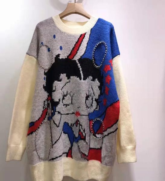 women's sweaters fashion tide heavy industry diamond-set pullover sweater women street chic patchwork cartoon knitwear mujer loose o-ne, White;black
women's sweaters fashion tide heavy industry diamond-set pullover sweater women street chic patchwork cartoon knitwear mujer loose o-ne, White;black