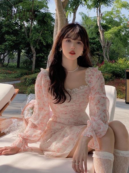 casual dresses 2021 fall korean women's sakura fairy gentle dress lace edge long sleeve waist thin floral, Black;gray
casual dresses 2021 fall korean women's sakura fairy gentle dress lace edge long sleeve waist thin floral, Black;gray