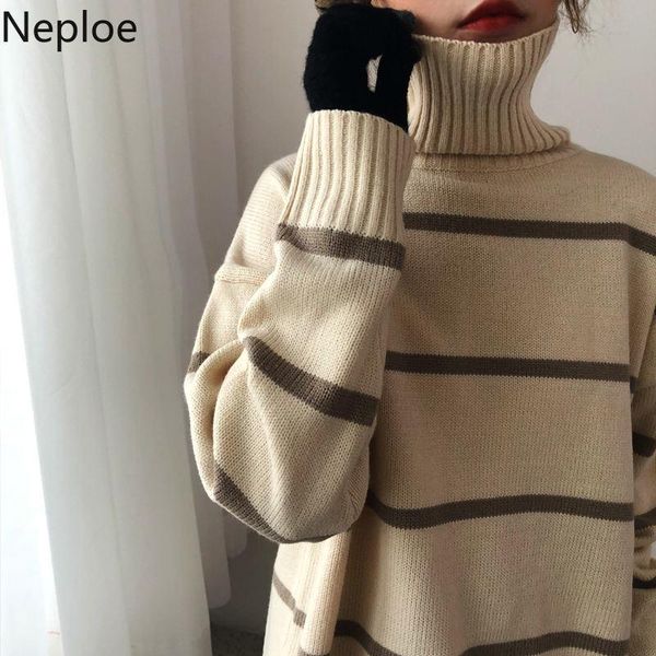 women's sweaters neploe 2021 korean turtleneck sweater ladies full sleeve women knitting striped oversized pullover loose pull femme, White;black
women's sweaters neploe 2021 korean turtleneck sweater ladies full sleeve women knitting striped oversized pullover loose pull femme, White;black