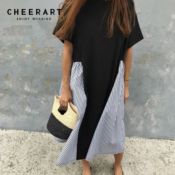 2021 new summer loose long striped women patchwork swing casual midi korea fashion robe femme x79e, Black;gray
2021 new summer loose long striped women patchwork swing casual midi korea fashion robe femme x79e, Black;gray
