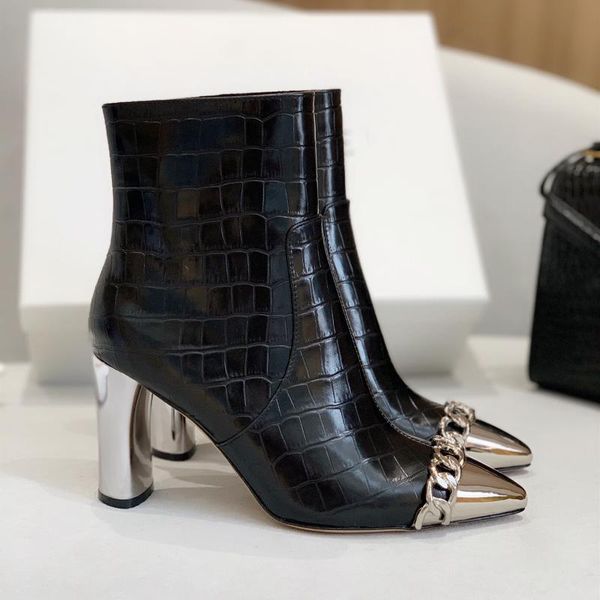 boots autumn pointed toe ankle round heels metal decoration genuine leather women's zapatillas mujer designer shoes, Black
boots autumn pointed toe ankle round heels metal decoration genuine leather women's zapatillas mujer designer shoes, Black