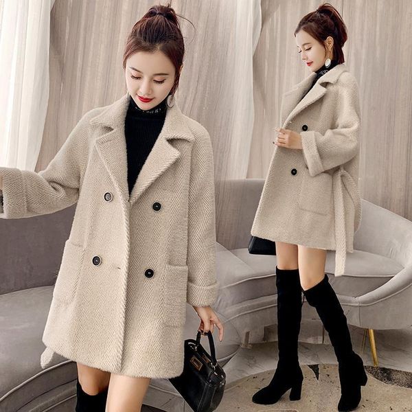women's wool & blends 2021 women autumn winter elegant coat lady long sleeve double breasted mid-long jacket female causal loose outwea, Black
women's wool & blends 2021 women autumn winter elegant coat lady long sleeve double breasted mid-long jacket female causal loose outwea, Black