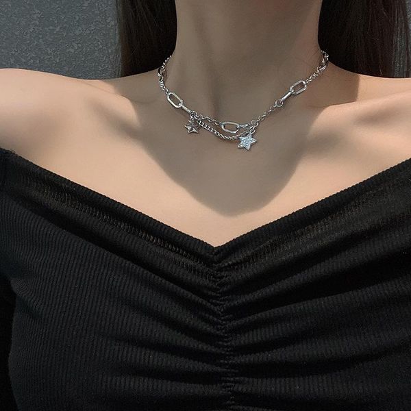 chains european and american retro five-pointed star titanium steel necklace female personality simple hip-hop clavicle chain, Silver
chains european and american retro five-pointed star titanium steel necklace female personality simple hip-hop clavicle chain, Silver