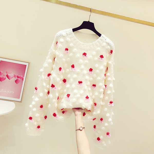 2021 autumn and winter new korean style artisanal hook ball flower around the neck long sleeve for women loose sweater kpel, White;black
2021 autumn and winter new korean style artisanal hook ball flower around the neck long sleeve for women loose sweater kpel, White;black