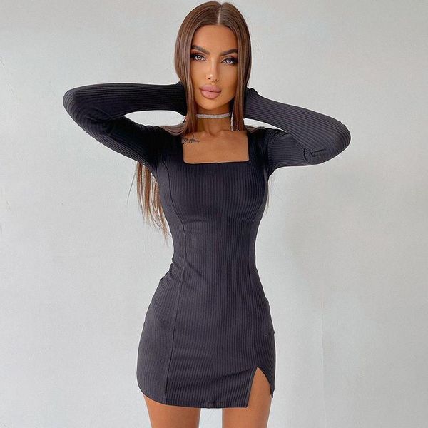 casual dresses 2021 autumn ribbed mini dress women fashion square collar long sleeve skinny bodycon solid color female short vestido robe, Black;gray
casual dresses 2021 autumn ribbed mini dress women fashion square collar long sleeve skinny bodycon solid color female short vestido robe, Black;gray