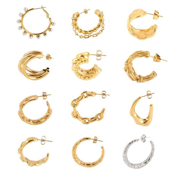 hoop & huggie stainless steel geometric c shape earrings for women punk style creativity overlay semi-circle open, Golden;silver
hoop & huggie stainless steel geometric c shape earrings for women punk style creativity overlay semi-circle open, Golden;silver