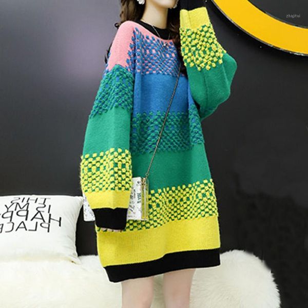 rainbow striped oversized knit sweater loose long pullover mockneck sleeve autumn winter warm / women's sweaters, White;black
rainbow striped oversized knit sweater loose long pullover mockneck sleeve autumn winter warm / women's sweaters, White;black