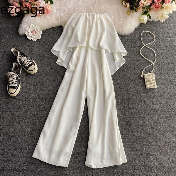 ezgaga rompers womens jumpsuit white strapless elegant high waist wide leg solid beach holiday ladies one piece women's jumpsuits, Black;white 
ezgaga rompers womens jumpsuit white strapless elegant high waist wide leg solid beach holiday ladies one piece women's jumpsuits, Black;white