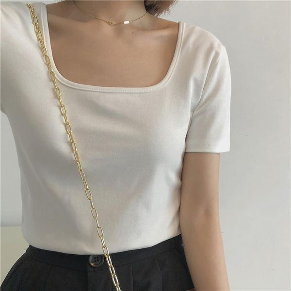 women's t-shirt fashion casual square collar solid women 2021 summer short sleeve skinny female basic shirt girlstees y2k top, White
women's t-shirt fashion casual square collar solid women 2021 summer short sleeve skinny female basic shirt girlstees y2k top, White