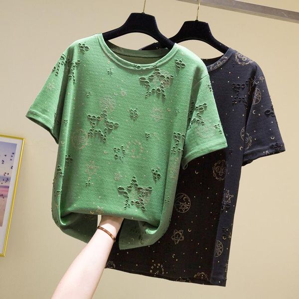 women's t-shirt plus size hole cotton t-shirts women 2021 summer trendy loose short sleeve korean oversized golden pattern tee shirts, White
women's t-shirt plus size hole cotton t-shirts women 2021 summer trendy loose short sleeve korean oversized golden pattern tee shirts, White