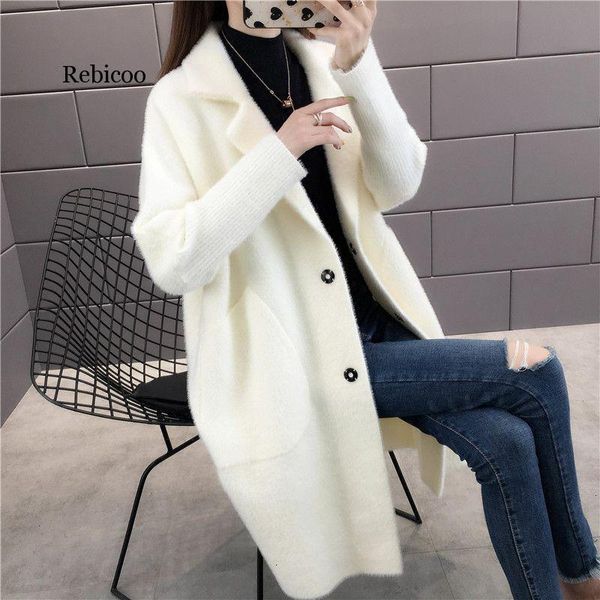 spring autumn women faux mink cashmere cardigan female elegant solid sweater korean lady warm long knitted sweaters t200910, White;black
spring autumn women faux mink cashmere cardigan female elegant solid sweater korean lady warm long knitted sweaters t200910, White;black