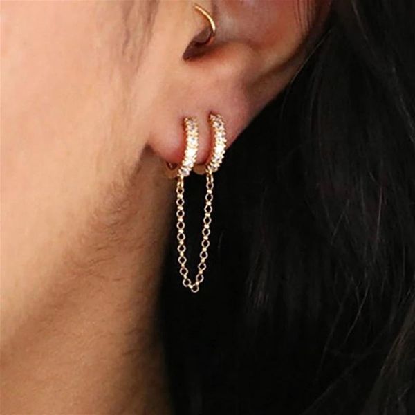 hoop & huggie one pcs two hole piercing earrings for women brilliant crystal zircon 3 metal color chain earring party jewelry, Golden;silver
hoop & huggie one pcs two hole piercing earrings for women brilliant crystal zircon 3 metal color chain earring party jewelry, Golden;silver