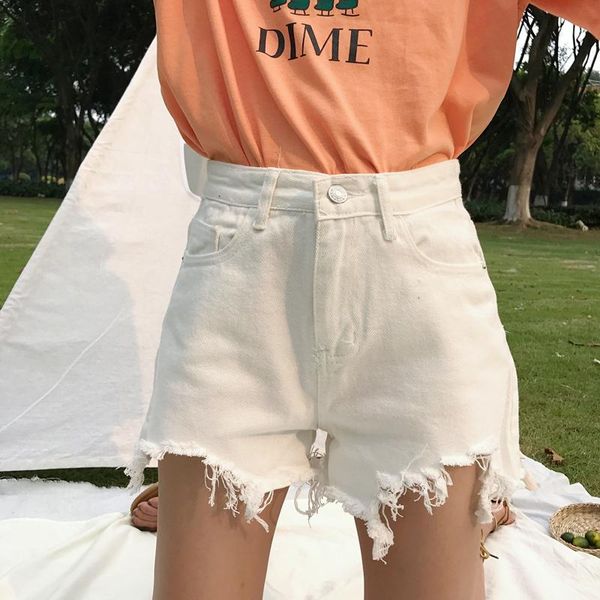 women's shorts summer clothing high waisted edge notched white denim women wide leg pants loose thin student pant, White;black
women's shorts summer clothing high waisted edge notched white denim women wide leg pants loose thin student pant, White;black