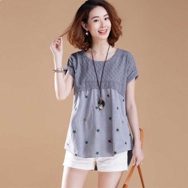 women's summer blouses vintage linen cotton floral casual loose short sleeve female plus size women clothing lace 210601, White
women's summer blouses vintage linen cotton floral casual loose short sleeve female plus size women clothing lace 210601, White