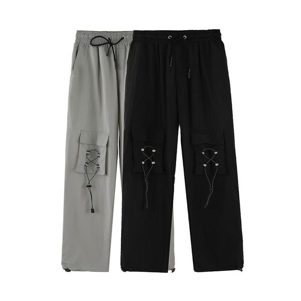 men's pants original pockets lace up casual men and women loose drawstring straight cargo streetwear solid harajuku trousers, Black
men's pants original pockets lace up casual men and women loose drawstring straight cargo streetwear solid harajuku trousers, Black
