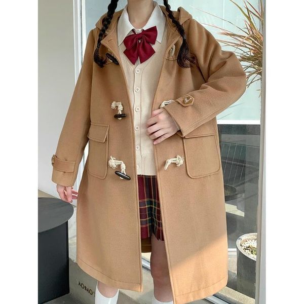 women's wool & blends jacket women coat camel woolen for autumn and winter horn button hooded veste manteau femme, Black
women's wool & blends jacket women coat camel woolen for autumn and winter horn button hooded veste manteau femme, Black
