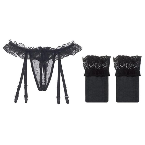 bras sets women faux pearl open crotch bow lace garter g-string underwear with stockings, Red;black
bras sets women faux pearl open crotch bow lace garter g-string underwear with stockings, Red;black