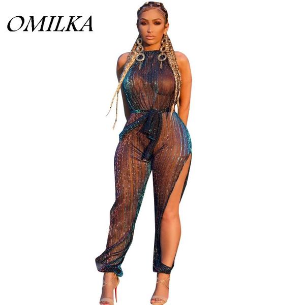 women's jumpsuits & rompers omilka 2021 autumn women sleeveless backless shiny mesh see through and blue club split bandage overalls, Black;white
women's jumpsuits & rompers omilka 2021 autumn women sleeveless backless shiny mesh see through and blue club split bandage overalls, Black;white