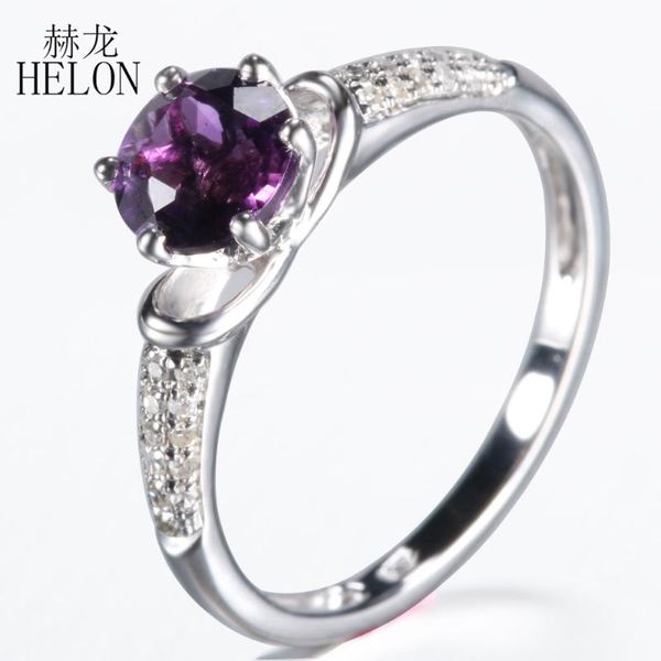 

cluster rings helon solid 10k white gold flawless round 6.5mm natural amethyst & diamonds engagement ring women birthday gift, Golden;silver
