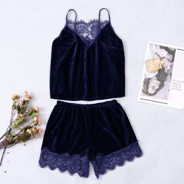 two women sleepwear piece set womens suede sleep ladies female lingerie camisole lace shorts v neck velvet pajamas, Black;red
two women sleepwear piece set womens suede sleep ladies female lingerie camisole lace shorts v neck velvet pajamas, Black;red