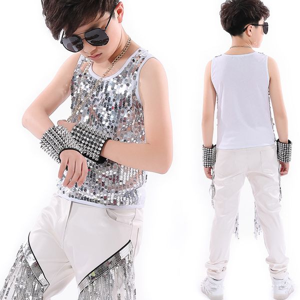 2021 new hip hop costumes boys silver sequined vest fringed pants kids street dance clothes jazz stage wear modern outfit, Black;red
2021 new hip hop costumes boys silver sequined vest fringed pants kids street dance clothes jazz stage wear modern outfit, Black;red