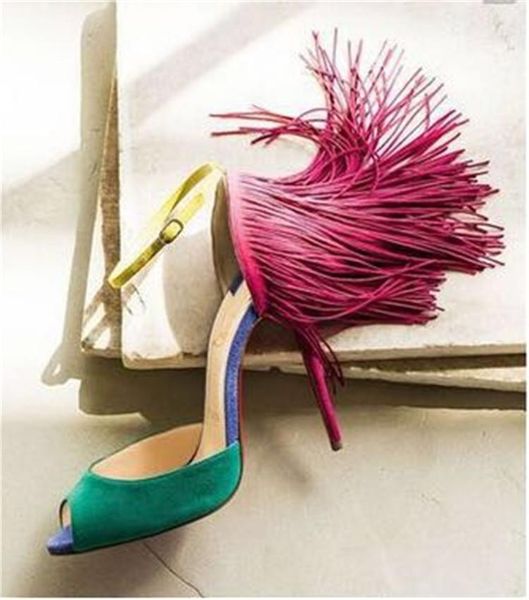 2021 new color patchwork heel fringed one-word buckle fish mouth high heel shoes for women, Black
2021 new color patchwork heel fringed one-word buckle fish mouth high heel shoes for women, Black