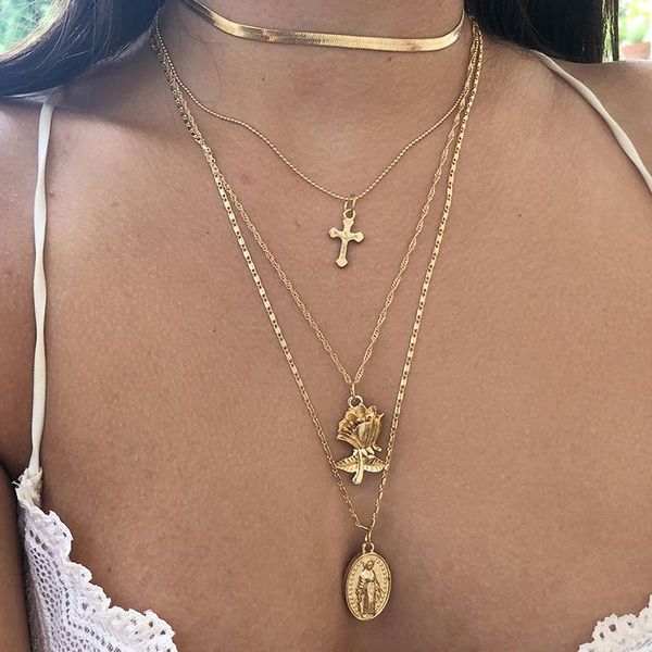 pendant necklaces vienkim fashion women multilayer for female charm chokers rose cross virgin mary necklace lovers accessories, Silver
pendant necklaces vienkim fashion women multilayer for female charm chokers rose cross virgin mary necklace lovers accessories, Silver