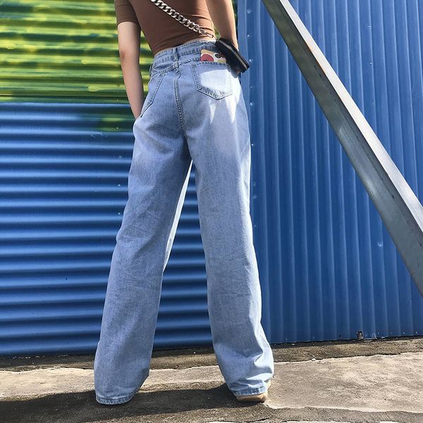 women's loose waist vintage high leg wide brem streetwear full length harajuku straight demin femme pants jfvc, Blue
women's loose waist vintage high leg wide brem streetwear full length harajuku straight demin femme pants jfvc, Blue