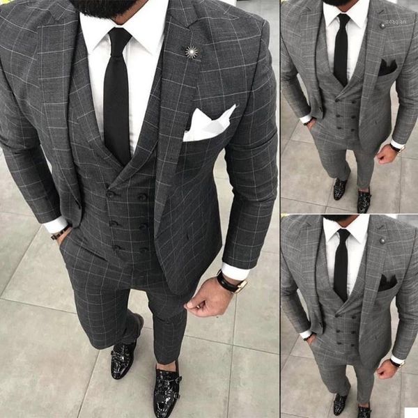 men's suits & blazers grey plaid check business men office work wear black blazer+vest+pants slim fit formal evening/prom dress wedding, White;black
men's suits & blazers grey plaid check business men office work wear black blazer+vest+pants slim fit formal evening/prom dress wedding, White;black