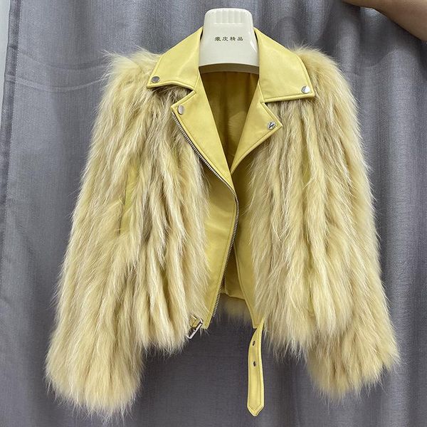 women's fur & faux winter jacket warm real natural raccoon sheepskin coat short genuine leather motorcycle clothing female, Black
women's fur & faux winter jacket warm real natural raccoon sheepskin coat short genuine leather motorcycle clothing female, Black