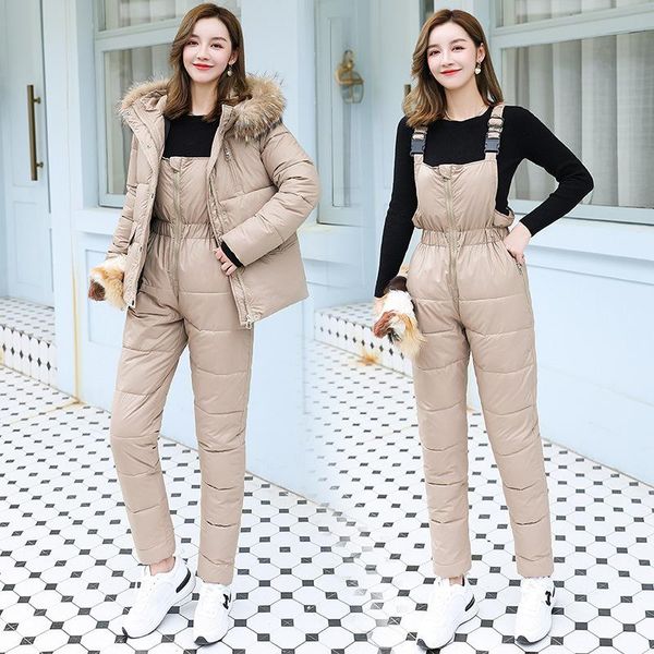 women's two piece pants cotton suit women 2021 winter korean version of the suspenders thickened warm two-piece padded jacket, White
women's two piece pants cotton suit women 2021 winter korean version of the suspenders thickened warm two-piece padded jacket, White
