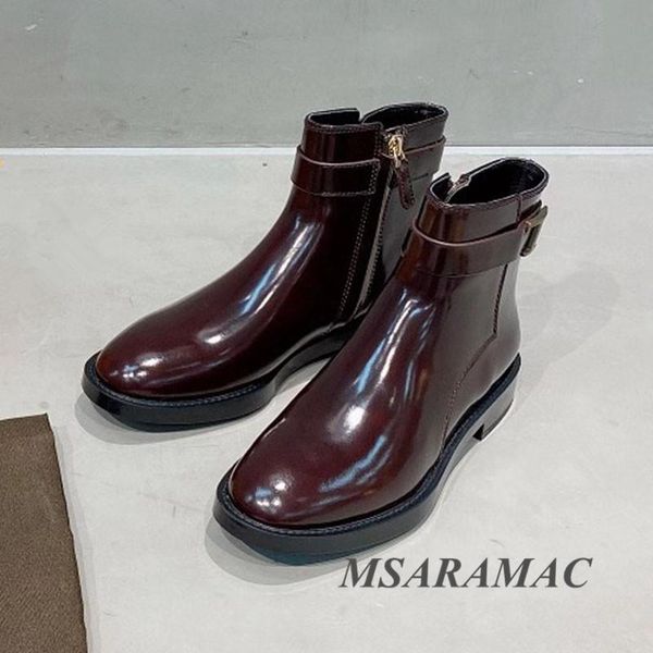 boots fashion metal belt decorative ankle shiny leather round toe side zipper short street ladies all-match flat shoes, Black
boots fashion metal belt decorative ankle shiny leather round toe side zipper short street ladies all-match flat shoes, Black