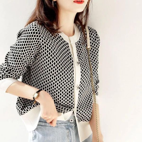 women's knits & tees 2021early autumn loose plaid knitted cardigan coat temperament sweater small with spring and foreign style women, White
women's knits & tees 2021early autumn loose plaid knitted cardigan coat temperament sweater small with spring and foreign style women, White