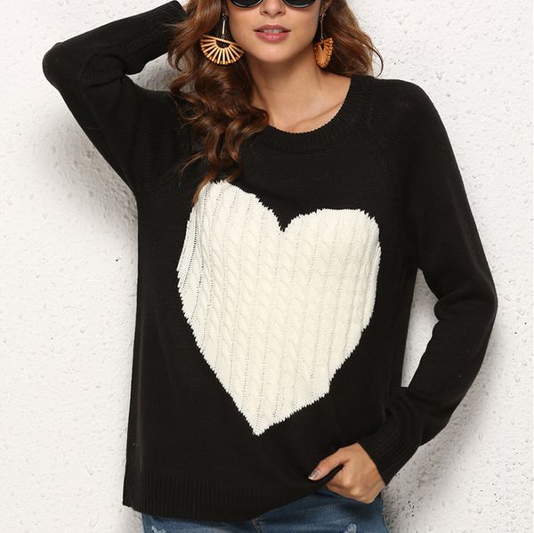 2021 autumn and winter new white love knitted sweater sweater casual all-match women's clothing, White;black
2021 autumn and winter new white love knitted sweater sweater casual all-match women's clothing, White;black
