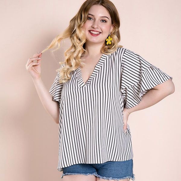 women's blouses & shirts 2021 est for 25 office female plus size oversized tshirts summer clothing stripe v neck butterfly sleeve, White
women's blouses & shirts 2021 est for 25 office female plus size oversized tshirts summer clothing stripe v neck butterfly sleeve, White