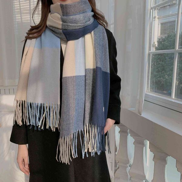 female winter 2021 imitation cashmere dongdamen plaid scarf autumn korean scarf bib, Blue;gray
female winter 2021 imitation cashmere dongdamen plaid scarf autumn korean scarf bib, Blue;gray