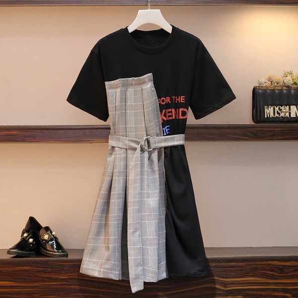 summer patchwork vestidos fake two pieces plaid letter dresses fashion loose with belt female dress 210601, Black;gray
summer patchwork vestidos fake two pieces plaid letter dresses fashion loose with belt female dress 210601, Black;gray