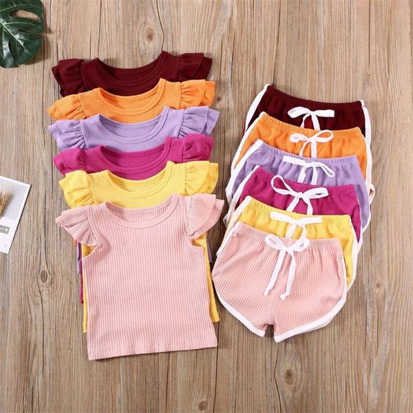 children's wear 2021 suit summer solid color pit strip flying sleeve t-shirt shorts sports leisure two piece set, White
children's wear 2021 suit summer solid color pit strip flying sleeve t-shirt shorts sports leisure two piece set, White
