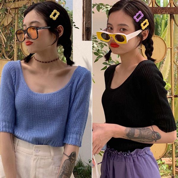 women's t-shirt 2021 summer round neck short-sleeved knitwear pure color stretch soft korean knitted top, White
women's t-shirt 2021 summer round neck short-sleeved knitwear pure color stretch soft korean knitted top, White