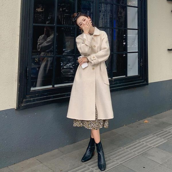 women's wool & blends hepburn double face cashmere overcoat autumn winter 2021 korean temperament medium length, Black
women's wool & blends hepburn double face cashmere overcoat autumn winter 2021 korean temperament medium length, Black