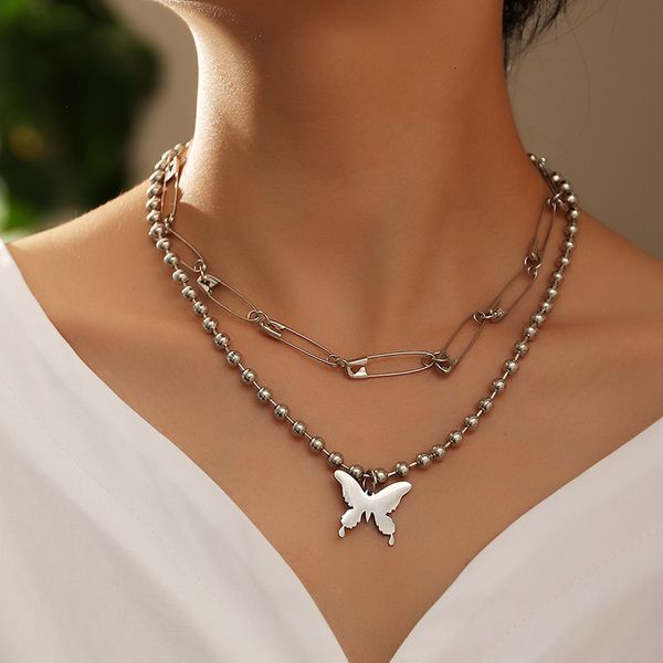 nz1852 jewelry exaggerated punk metal creative pin butterfly pendant necklace, Silver
nz1852 jewelry exaggerated punk metal creative pin butterfly pendant necklace, Silver
