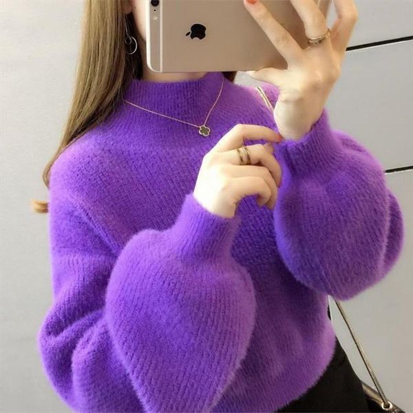 women's sweaters 2021 women winter water velvet korean warm turtleneck sweater mohair female lantern sleeve casual solid color pullover, White;black
women's sweaters 2021 women winter water velvet korean warm turtleneck sweater mohair female lantern sleeve casual solid color pullover, White;black