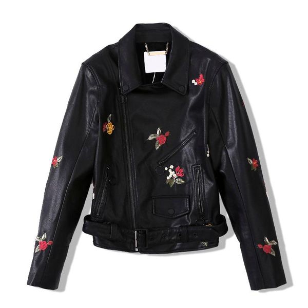 women's leather & faux flower emebroidery jacket female locomotive short pu outerwear zipper stitching jackets f1611, Black
women's leather & faux flower emebroidery jacket female locomotive short pu outerwear zipper stitching jackets f1611, Black