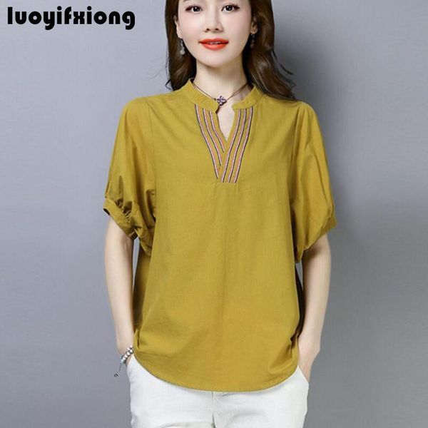 women's blouses & shirts 2021 summer cotton linen women short sleeve plus size kimono v-neck casual blouse blusas mujer, White
women's blouses & shirts 2021 summer cotton linen women short sleeve plus size kimono v-neck casual blouse blusas mujer, White