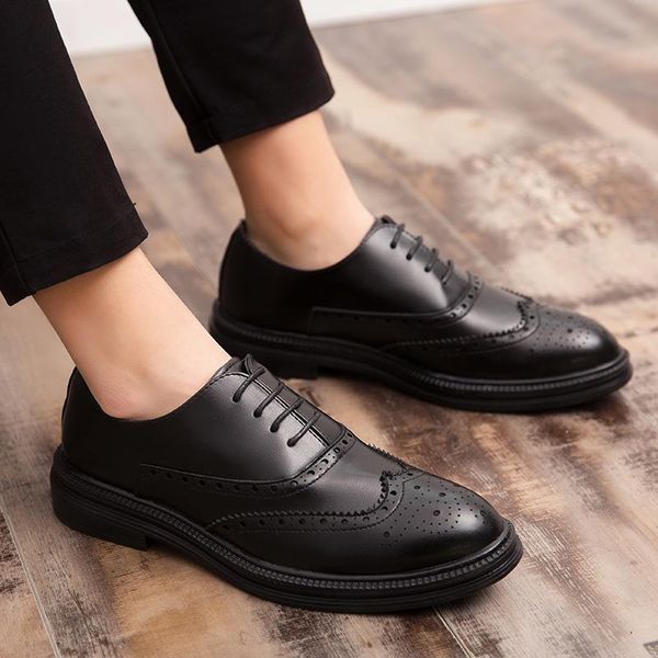 

dress shoes mens spring fashion leather male casual carved formal brogue lace up wedding for young bullock men, Black