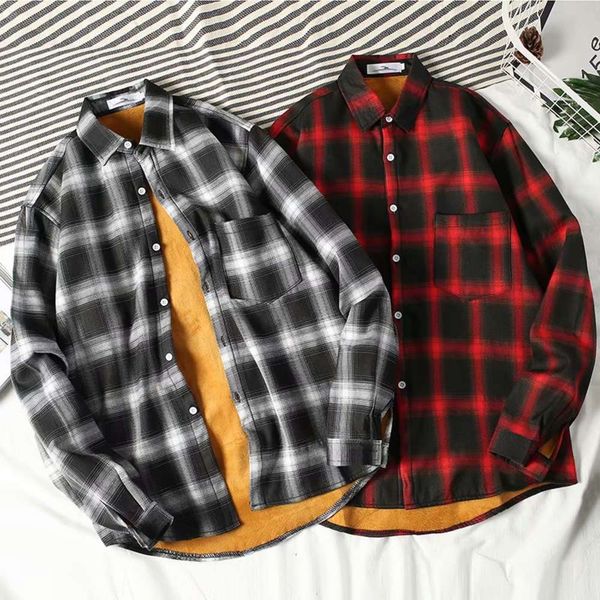 winter plush men's versatile long sleeve new trend loose plaid shirt korean casual coat, White;black
winter plush men's versatile long sleeve new trend loose plaid shirt korean casual coat, White;black