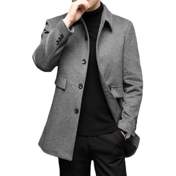 men's wool & blends autumn and winter mid-length woolen coat/business casual thick high-end single-breasted brand blended coat, Black
men's wool & blends autumn and winter mid-length woolen coat/business casual thick high-end single-breasted brand blended coat, Black