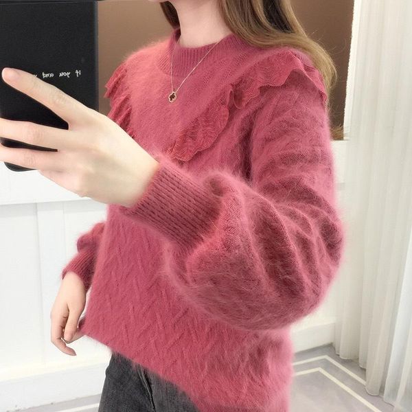 women's sweaters ladies sweater mujer moda 2021 winter padded pullover loose-fitting fashion round neck lace inner bottoming shirt, White;black
women's sweaters ladies sweater mujer moda 2021 winter padded pullover loose-fitting fashion round neck lace inner bottoming shirt, White;black
