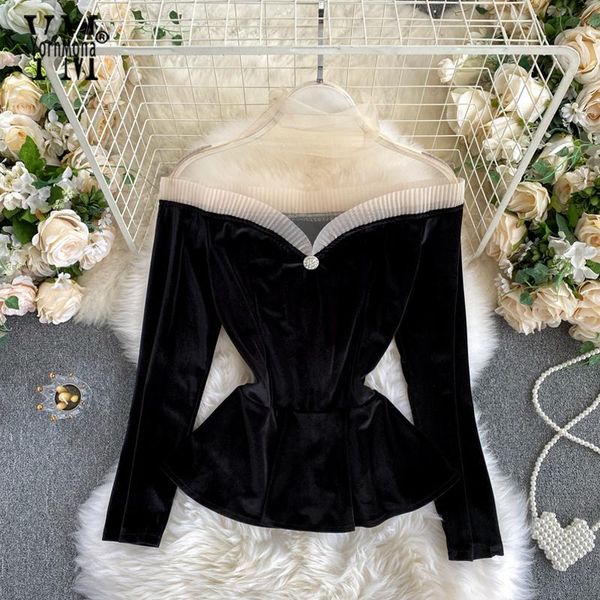 women's blouses & shirts yornmona ins fashion vintage gothic velvet blouse shirt autumn mesh patchwork off shoulder black party ladies, White
women's blouses & shirts yornmona ins fashion vintage gothic velvet blouse shirt autumn mesh patchwork off shoulder black party ladies, White