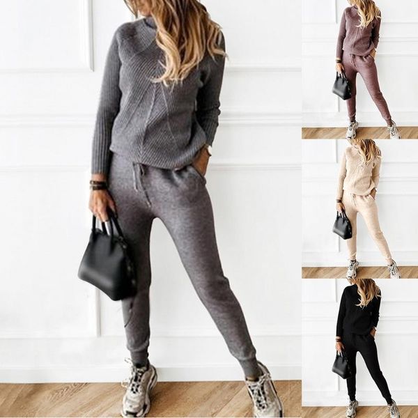 women's two piece pants autumn winter tracksuit solid color striped turtleneck sweater and elastic trousers suits knitted set, White
women's two piece pants autumn winter tracksuit solid color striped turtleneck sweater and elastic trousers suits knitted set, White